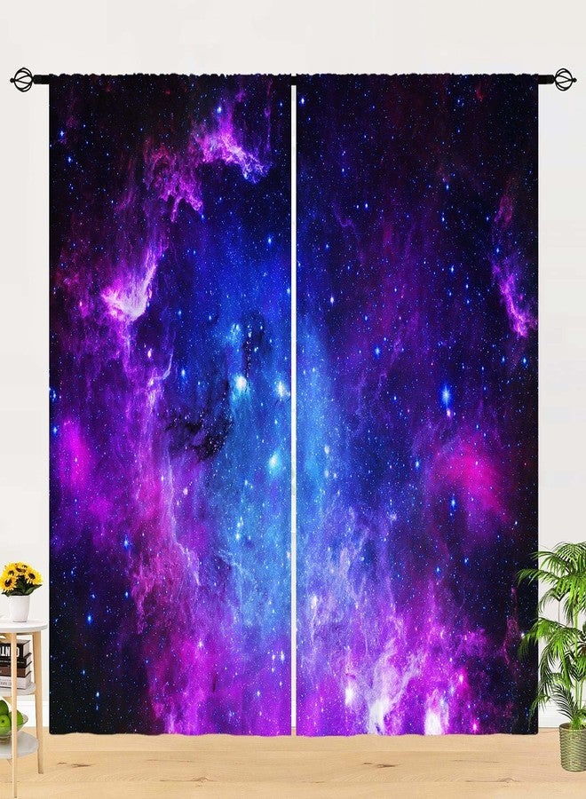 YUANZU Galaxy Curtains W42 x L63 Inch Outer Space Kids Space Purple Pink Blue Nebula Universe Starry Stars Rod Pocket Print Pattern Window Drapes for Boys Girls Teen Bedroom Playroom 2 Panels - Image 3